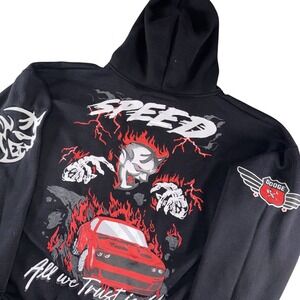 Dodge X Reason Hoodie Mens XL Black Full Zip Demon Speed Car Graphic Horror